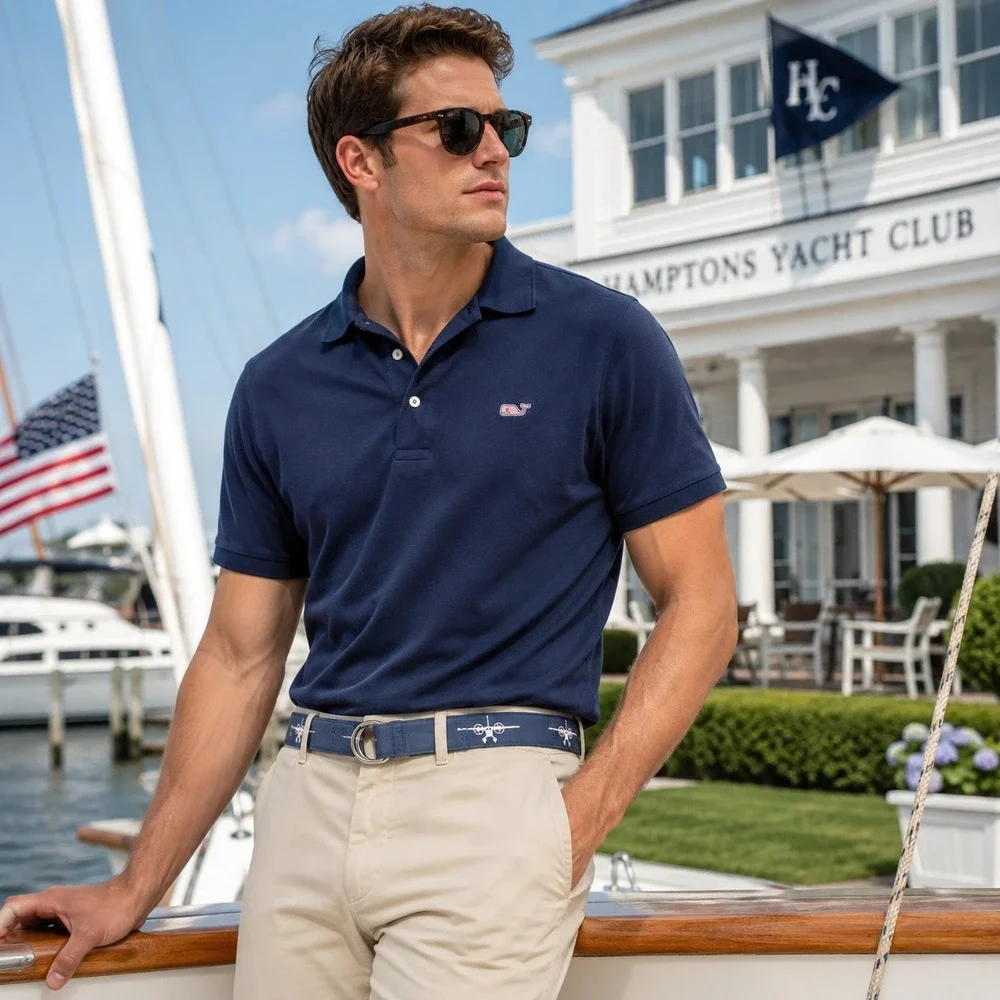 Vineyard Vines Airplane Embroidered D-Ring Belt Mens Size M Navy Preppy Aviation